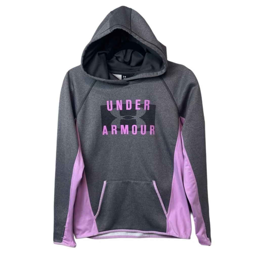 Under Armour‎ ColdGear Fleece Hoodie Pullover Gray Purple Girls Medium
